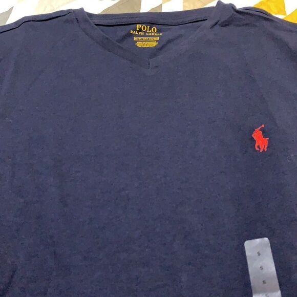 POLO RALPH LAUREN Featherweight Mesh V neck t-shirt in blue. NEW - Picture 3 of 4